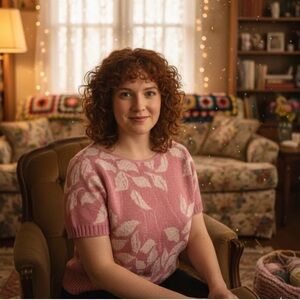 Vintage Kenneth Too! Petite Sweater - Women’s Size S - Cream Floral Knit - EUC